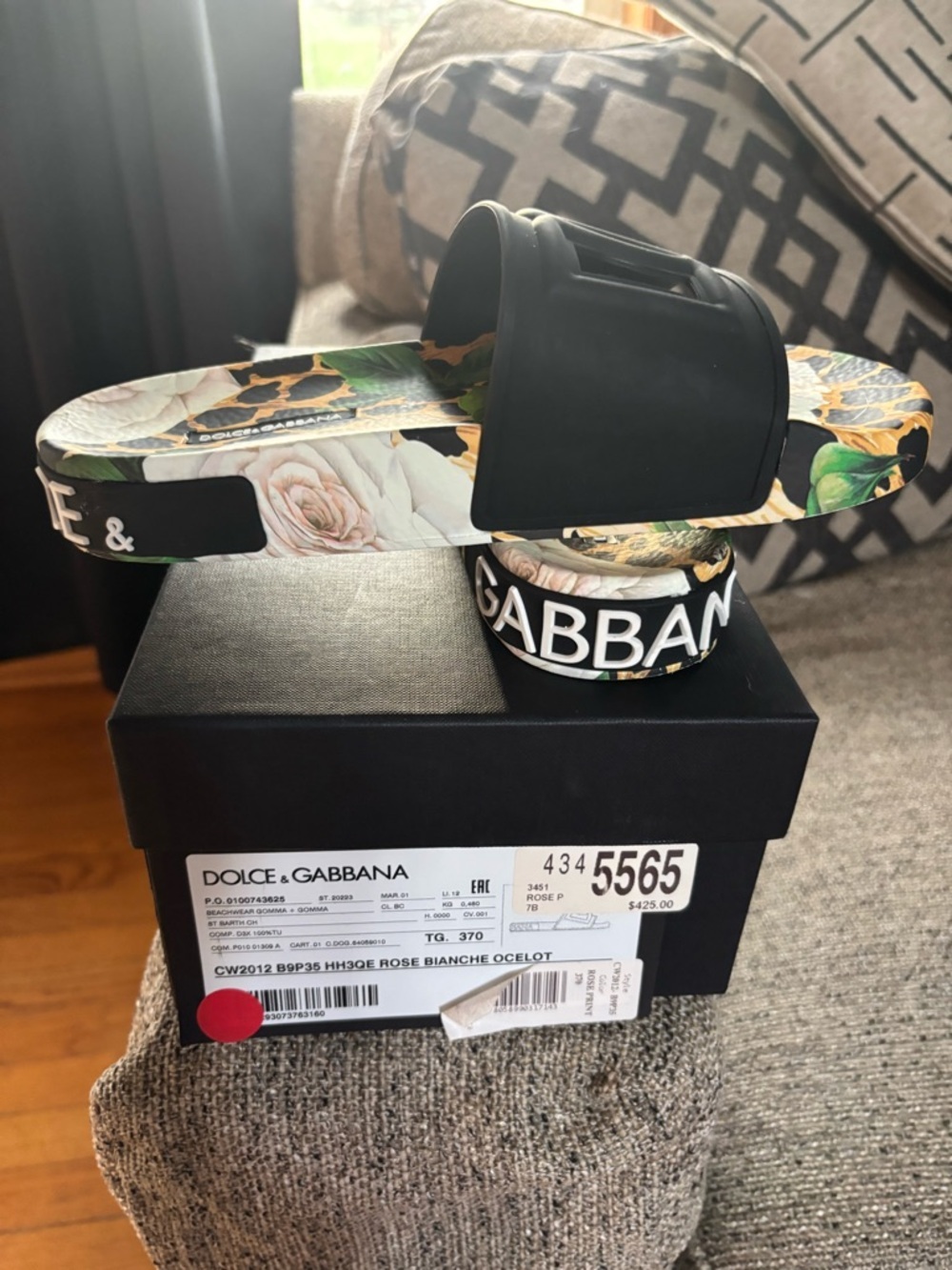 Dolce & Gabbana Black Logo Slide Sandals with Leopard and Green Floral Print - Picture 9 of 11